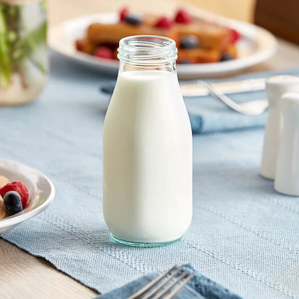 Acopa Glass Milk Bottle w/White Lid