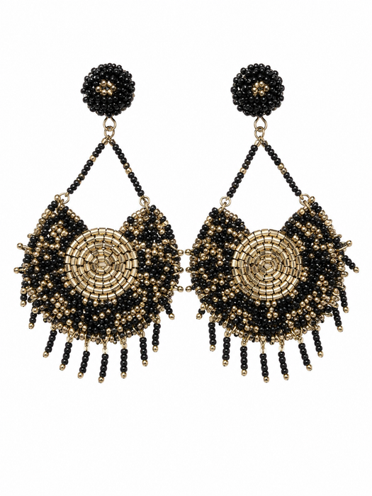 Black and Gold Beaded Earrings