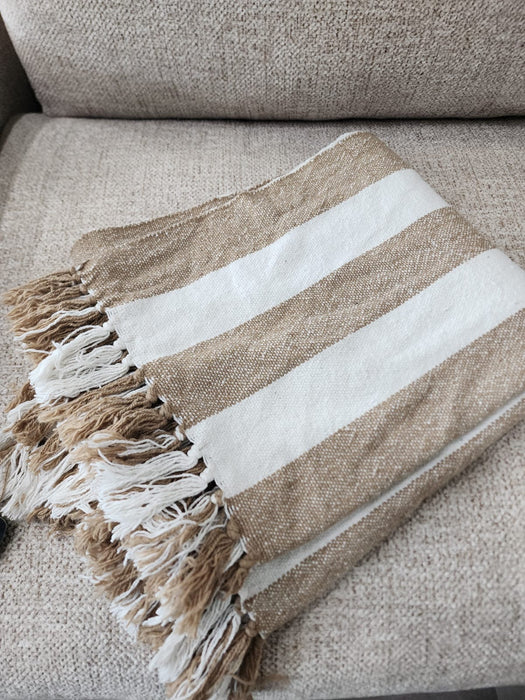 White & Beige Stripe Throw