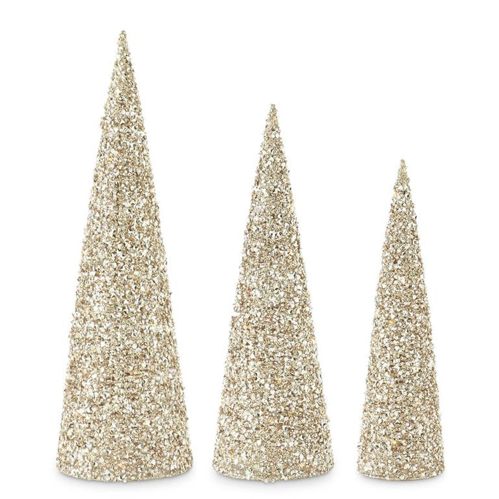 Champagne Sequins & Beaded LED Cone Tree