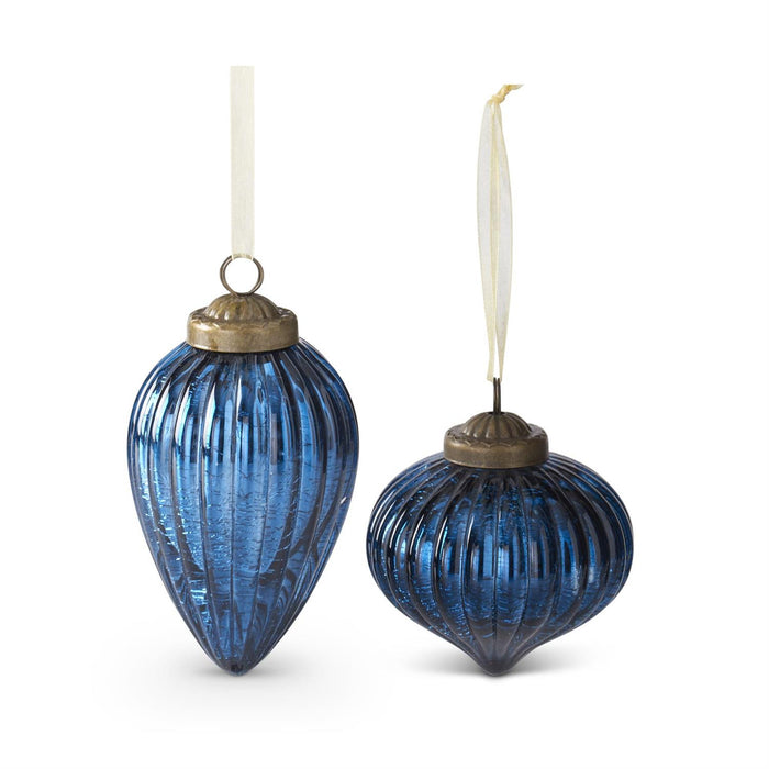 Assorted Mirrored Blue Glass Ornament