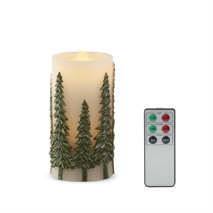 Green Embossed Trees LED Water Candle