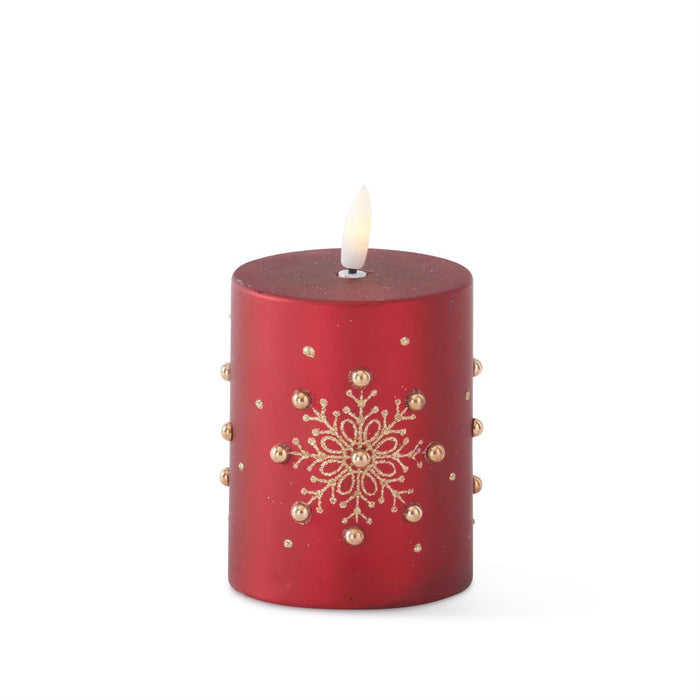 Gold Snowflake Red Pillar Candle