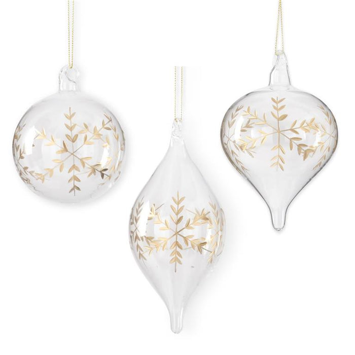 Glass Gold Snowflake Ornaments - Assorted