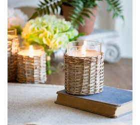 LED Glass & Wicker Candle