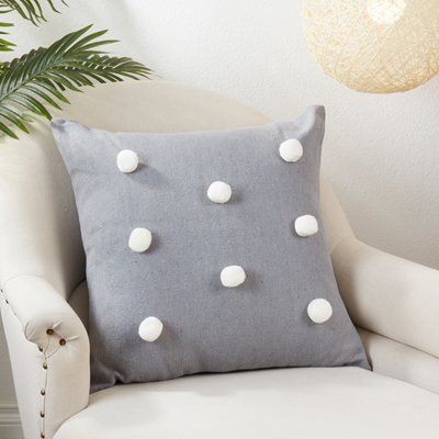 Pom Pom Down Filled Pillow - Grey