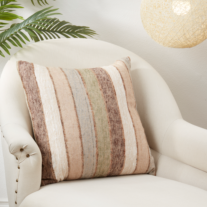 Striped Natural Square Poly Filled Pillow
