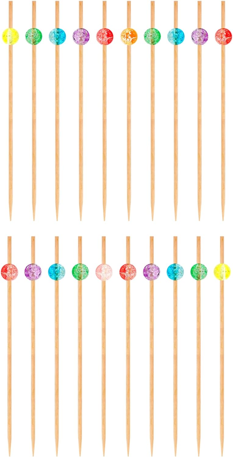 Oggi 20-Piece Wooden Cocktail Picks Sticks With Colored Balls — BDC Living