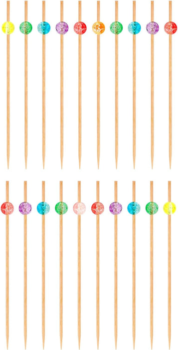 Oggi 20-Piece Wooden Cocktail Picks Sticks With Colored Balls