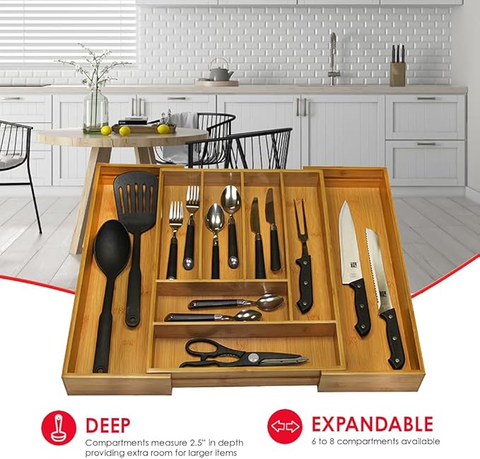 Bamboo Expandable Cutlery Tray