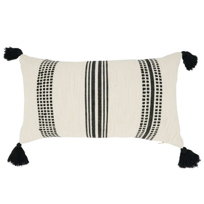 Striped Black Down Oblong Pillow