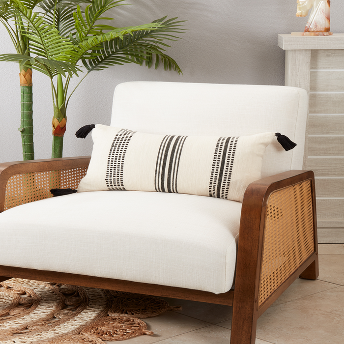 Striped Black Down Oblong Pillow