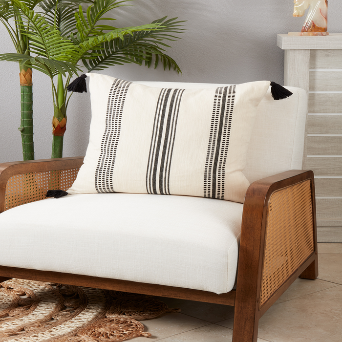 Striped Black Down Square Pillow