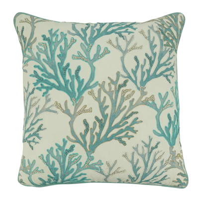 Coral Poly Filled Pillow - Aqua