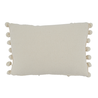 Cord & Pom Pom Poly Filled Pillow - Ivory