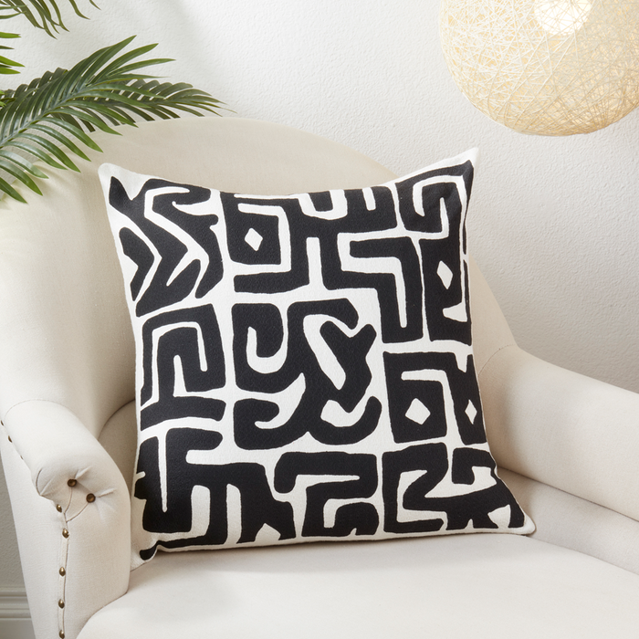 Kuba Cloth Black & White Poly Pillow