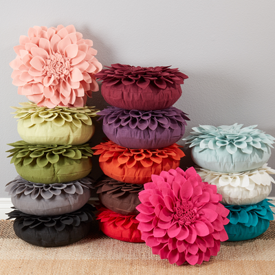 Felt Flower Poly Filled Pillow - Fuchsia