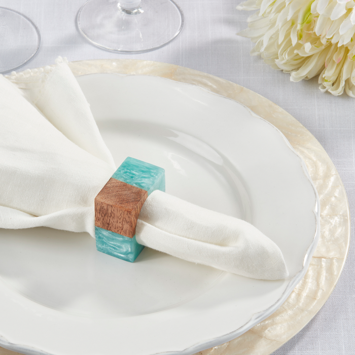 Wood & Resin Aqua Napkin Rings