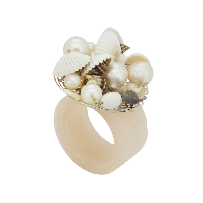 Beaded & Resin Seashell Napkin Rings Set