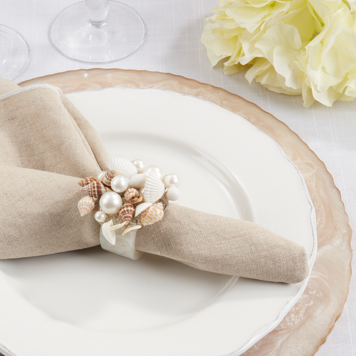 Beaded & Resin Seashell Napkin Rings Set