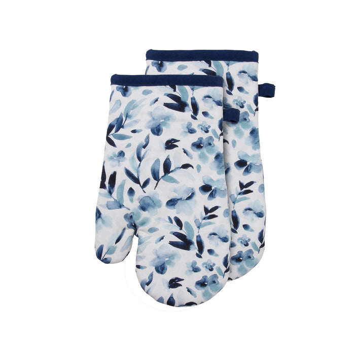 Watercolor Blue Floral Oven Mitt Set