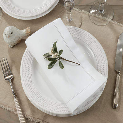 White Hemstitched Border Dinner Napkin - Set 0f 4