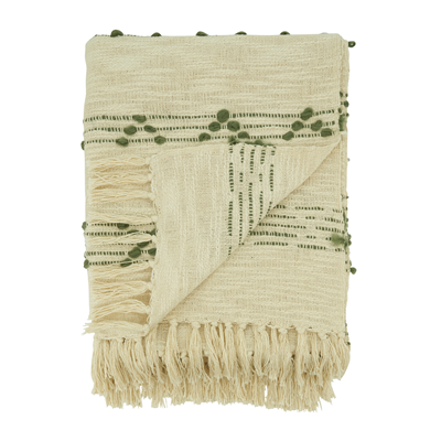 Woven Stripes & Dots Throw - Olive