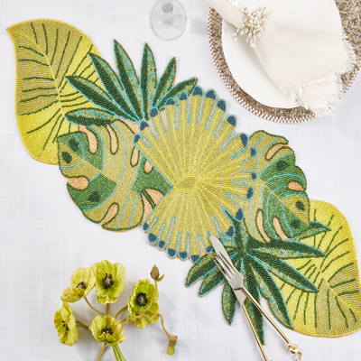 Beaded Tropical Leaves Runner