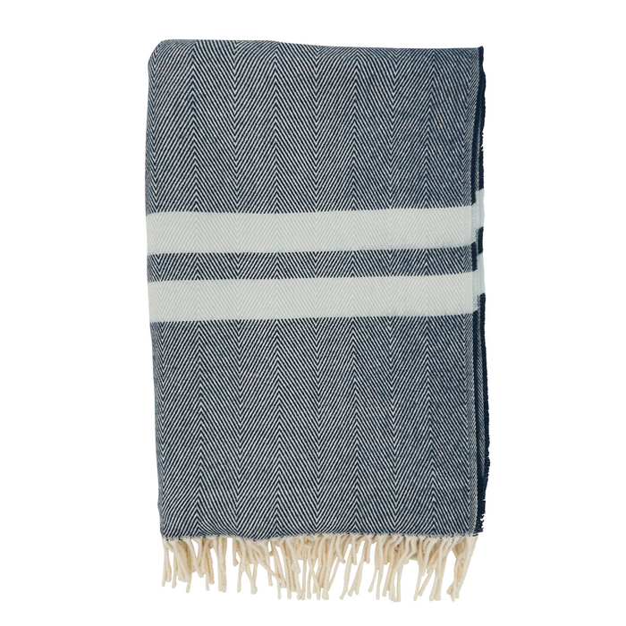 Navy Striped Herringbone Throw