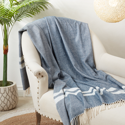 Navy Striped Herringbone Throw