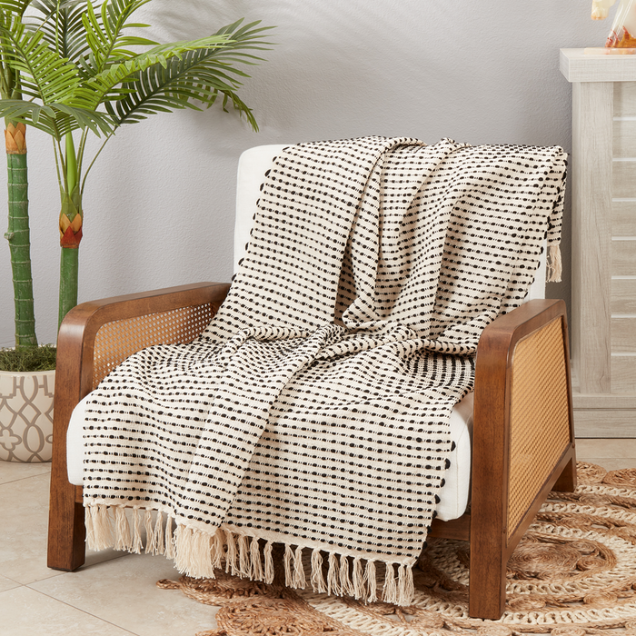 Striped Woven Black Throw