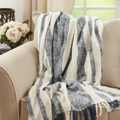 Navy Blue Striped Throw