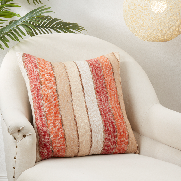 Striped Orange Square Poly Pillow