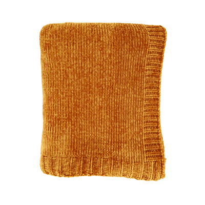 Knitted Chenille Mustard Throw