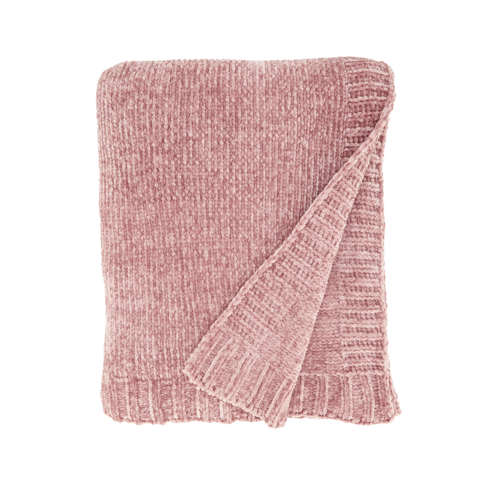 Knitted Chenille Pink Throw