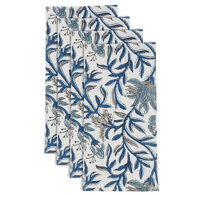 Blue Hand Block Print Napkin - Set of 4