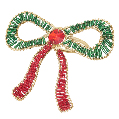 Beaded Bow Red/Green Napkin Rings