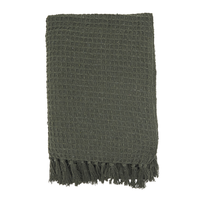Waffle Weave Cotton Throw - Forest Green