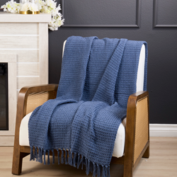Waffle Weave Cotton Throw Blue