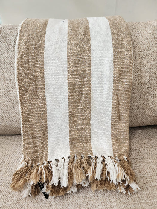 White & Beige Stripe Throw