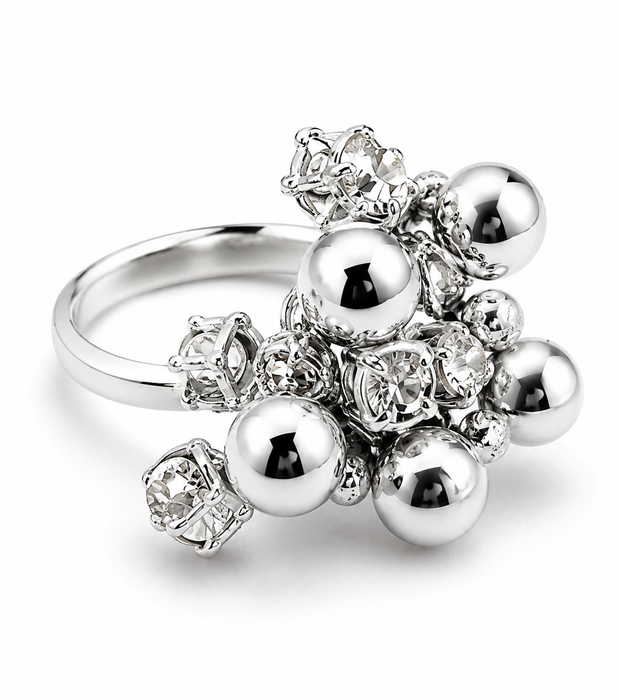 Silver Ball and Diamond Ring