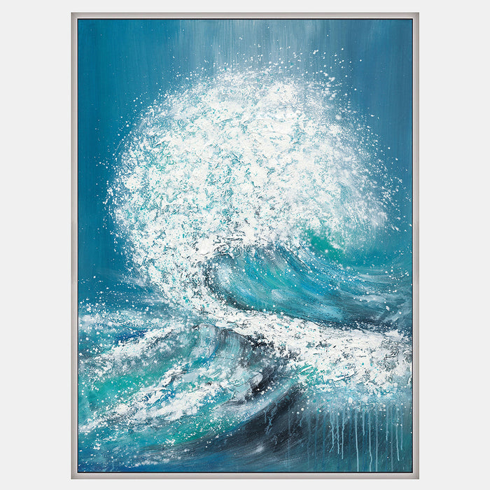Handpainted Waves Canvas - Aqua