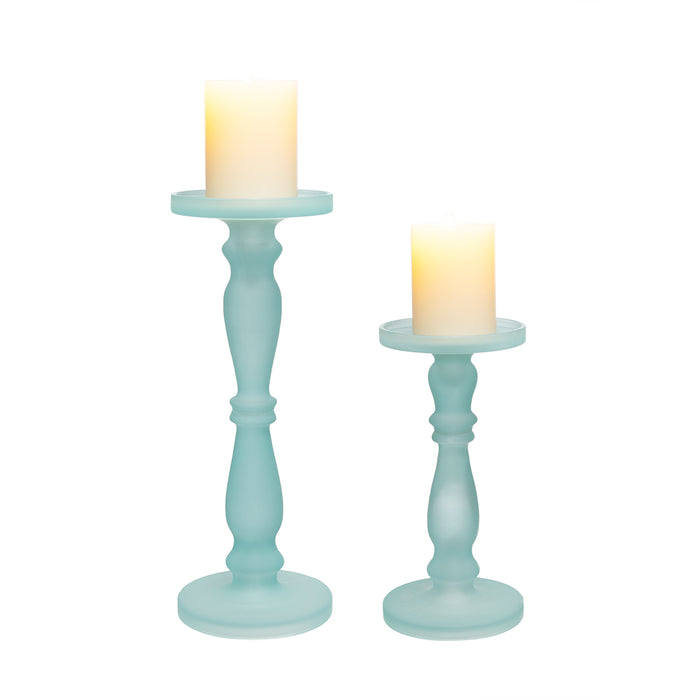 Frosted Blue Glass Candle Holder