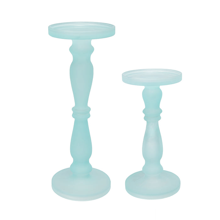 Frosted Blue Glass Candle Holder