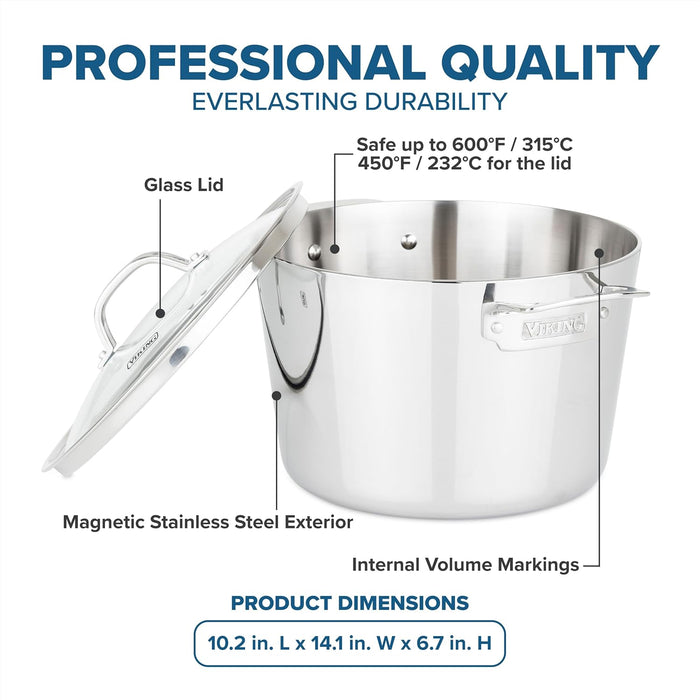 Contemporary 3-Ply Mirror Stainless Steel 8Qt. Stock Pot