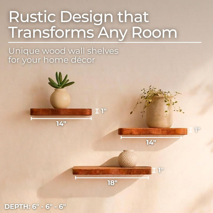Set of 3 Mango Wood Floating Shelves