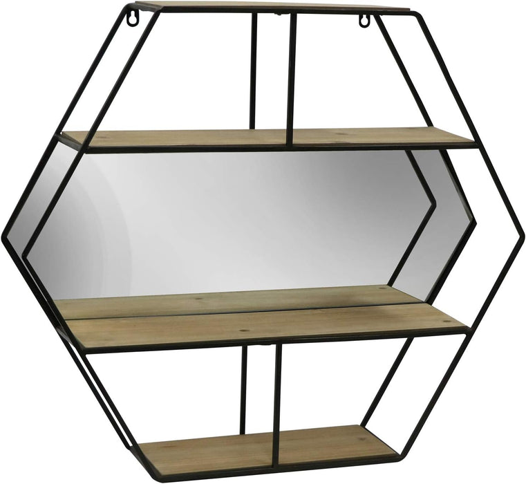 Metal Hexagon Wall Shelf With Mirror