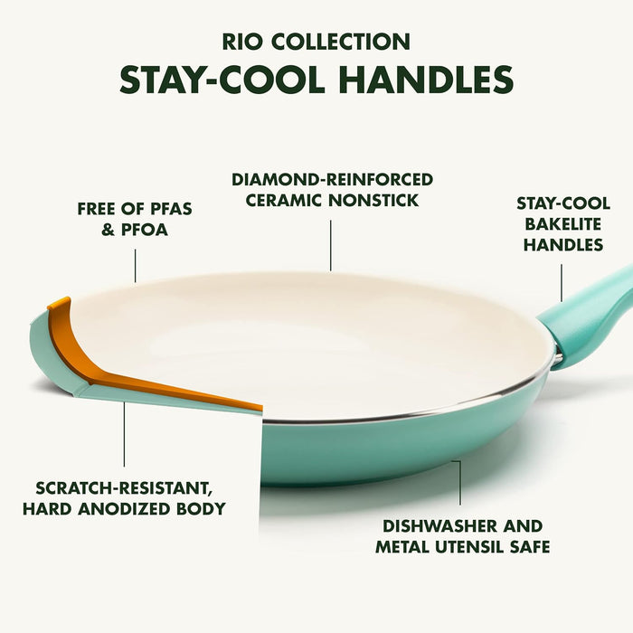 Rio Ceramic 16 Piece Cookware Set - Turquoise