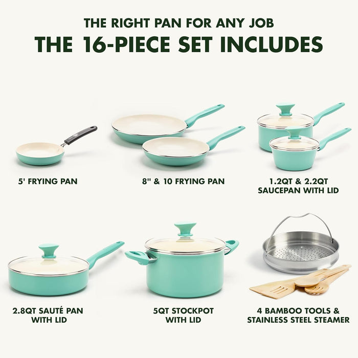 Rio Ceramic 16 Piece Cookware Set - Turquoise