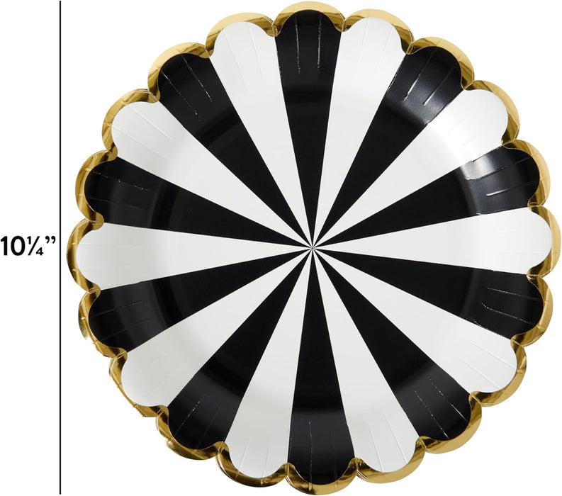 8pk. Black & White Pinwheel Disposable Dinner Plates